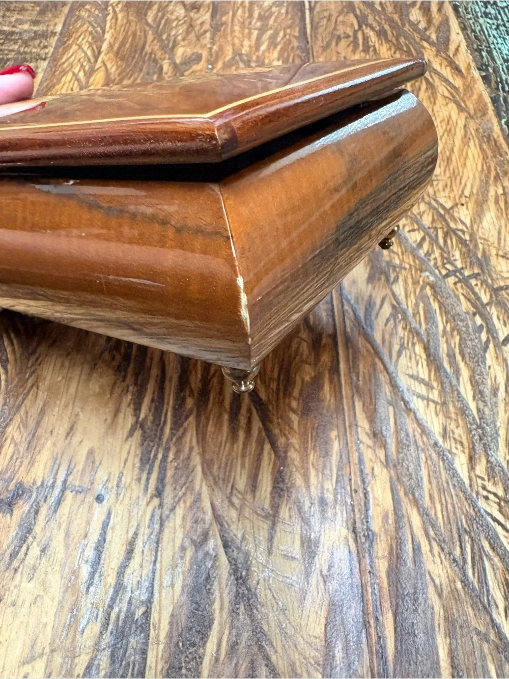 Vintage Reuge Swiss Made Floral Wood Marquetry Musical Jewelry Box